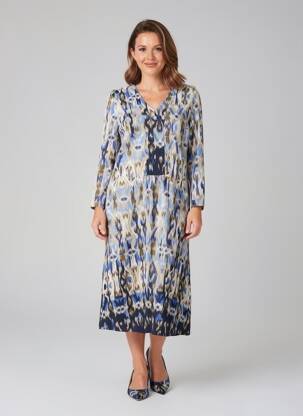 Rochie midi imprimeu fantezie mâneci lungi albastru BRANDTEX femeie