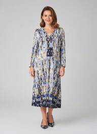 Rochie midi imprimeu fantezie mâneci lungi albastru BRANDTEX femeie
