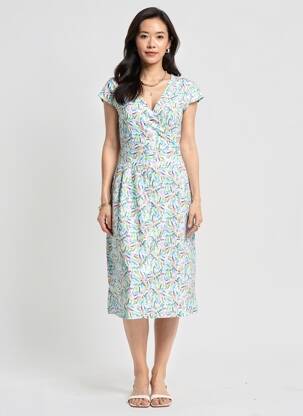 Rochie midi imprimeu fantezie mâneci scurte albastru TELMAIL femeie