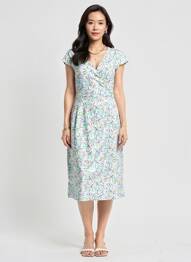 Rochie midi imprimeu fantezie mâneci scurte albastru TELMAIL femeie