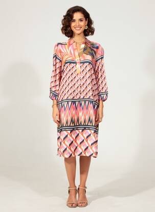 Rochie midi croială fluidă mâneci 3/4 roz BETTY BARCLAY femeie