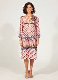 Rochie midi croială fluidă mâneci 3/4 roz BETTY BARCLAY femeie
