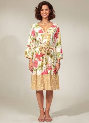 Rochie midi imprimeu floral mâneci lungi bej AGATHE & LOUISE femeie
