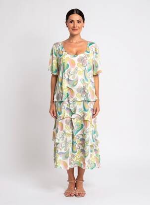 Rochie midi croială fluidă mâneci scurte verde AGATHE & LOUISE femeie