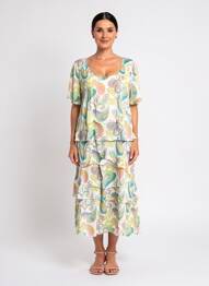 Rochie midi croială fluidă mâneci scurte verde AGATHE & LOUISE femeie
