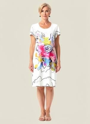 Rochie midi imprimeu fantezie mâneci scurte bej GREGORY PAT femeie