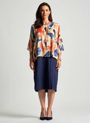 Rochie midi imprimeu fantezie mâneci scurte albastru BRANDTEX femeie