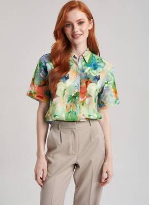 Cămașă imprimeu floral mâneci scurte verde VLT'S BY VALENTINA'S femeie
