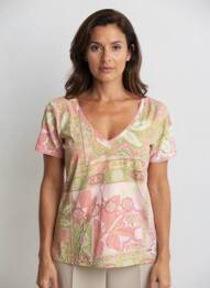 Tricou imprimeu fantezie mâneci scurte roz AGATHE & LOUISE femeie