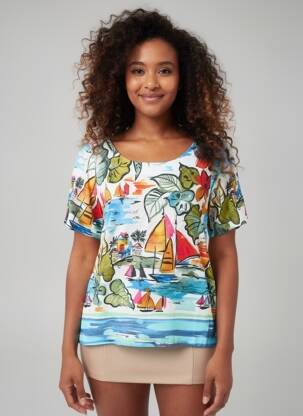 Tricou imprimeu fantezie mâneci scurte albastru VLT'S BY VALENTINA'S femeie