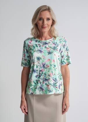 Tricou imprimeu fantezie mâneci scurte verde JOY OF LIFE femeie