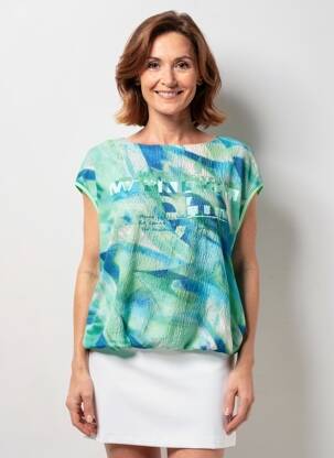 Bluză guler rotund mâneci scurte verde BARBARA LEBEK femeie