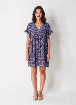 Rochie scurtă croială fluidă mâneci scurte albastru LE TEMPS DES CERISES femeie