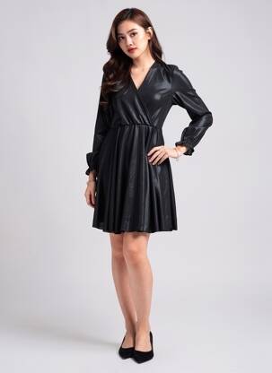 Rochie scurtă croială fluidă mâneci lungi negru ESPERANCE femeie