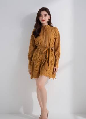 Rochie scurtă mâneci lungi mâneci lungi bej LM LULU femeie