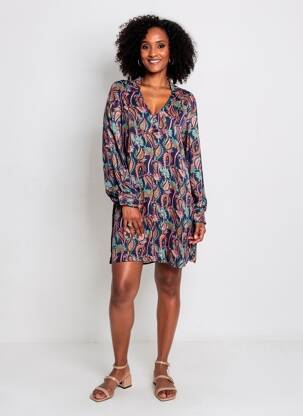 Rochie scurtă croială fluidă mâneci lungi albastru LOLA ESPELETA femeie