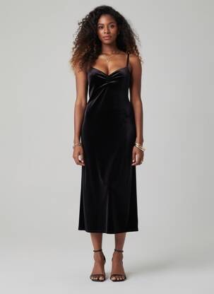 Rochie midi croială cambrată bretele subțiri negru DIVIDED H&M femeie