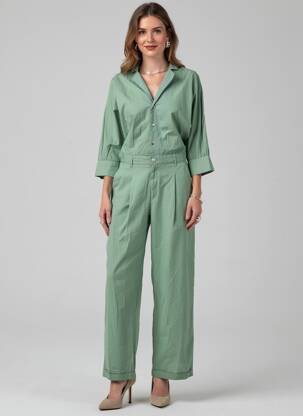 Salopetă-pantalon închidere cu nasturi pe față mâneci lungi verde LEON & HARPER femeie