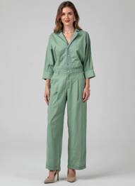Salopetă-pantalon buzunare mâneci lungi verde LEON & HARPER femeie