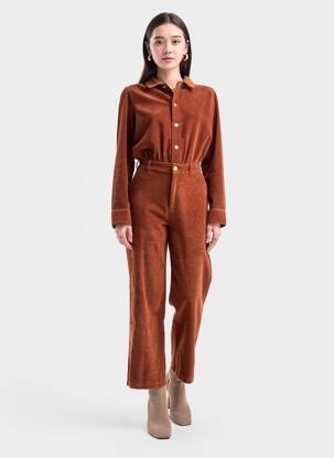Salopetă-pantalon închidere cu nasturi pe față mâneci lungi maro LEON & HARPER femeie