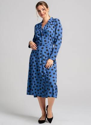 Rochie midi imprimeu fantezie mâneci lungi albastru LEON & HARPER femeie