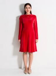 Rochie pulover guler rotund mâneci lungi roșu SURKANA femeie