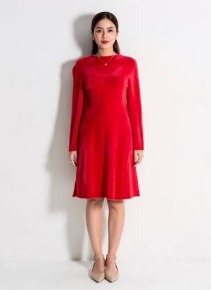 Rochie pulover guler rotund mâneci lungi roșu SURKANA femeie