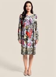 Rochie midi imprimeu floral mâneci lungi negru DOLCEZZA femeie