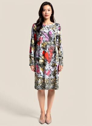 Rochie midi imprimeu floral mâneci lungi negru DOLCEZZA femeie