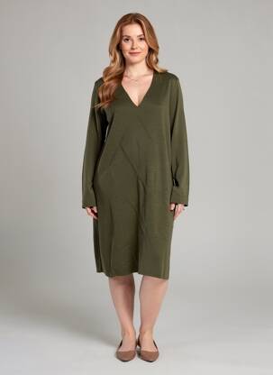 Rochie pulover guler în v mâneci lungi verde MARIA BELLENTANI femeie