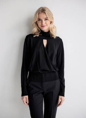 Pulover cu guler înalt elasticitate mâneci lungi negru EVA KAYAN femeie