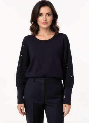 Pulover elasticitate mâneci lungi negru LEO & UGO femeie