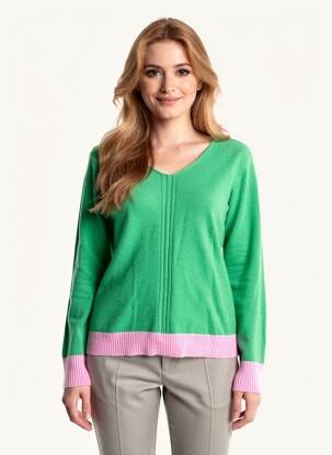 Pulover croială cambrată mâneci lungi verde ANANKE femeie
