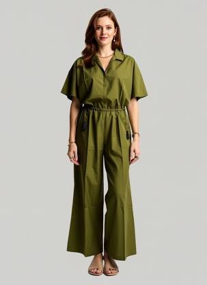 Salopetă-pantalon închidere cu nasturi pe față mâneci scurte verde MARE DI LATTE femeie