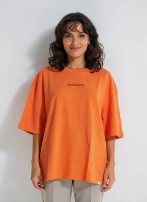 Tricou croială dreaptă mâneci scurte portocalie PENN & INK N.Y femeie