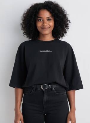 Tricou croială dreaptă mâneci scurte negru PENN & INK N.Y femeie