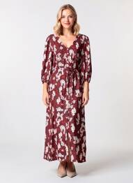 Rochie lungă imprimeu floral mâneci 3/4 roșu GRACE & MILA femeie
