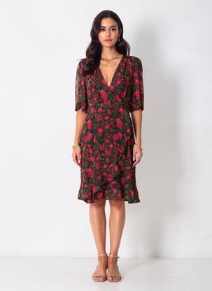 Rochie midi imprimeu fantezie mâneci scurte roșu LA PETITE ETOILE femeie