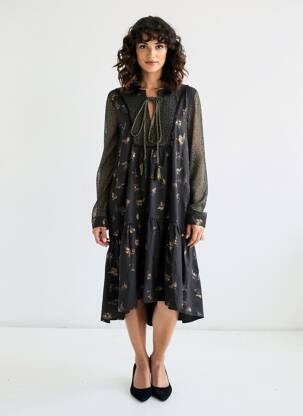 Rochie midi imprimeu fantezie mâneci lungi negru MEISÏE femeie