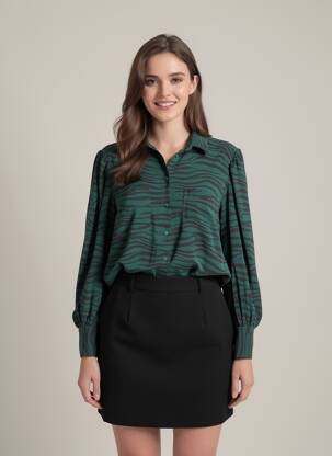 Cămașă țesătură crep mâneci lungi verde GRACE & MILA femeie