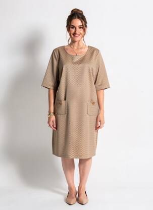 Rochie midi mâneci scurte mâneci scurte maro SIGNE NATURE femeie