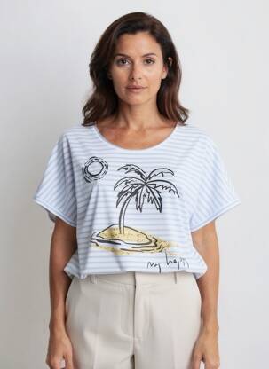 Tricou croială dreaptă mâneci scurte albastru OUI femeie