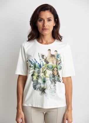 Tricou serigrafie cu strasuri mâneci scurte alb BETTY BARCLAY femeie