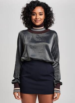 Pulover cu guler înalt croială dreaptă mâneci lungi gri TRICOT CHIC femeie