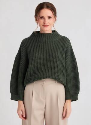 Pulover croială dreaptă mâneci lungi verde EVA KAYAN femeie