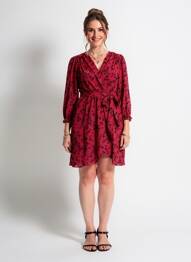 Rochie scurtă croială evazată mâneci lungi roșu MAELLE femeie