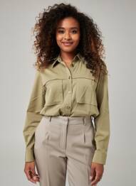 Cămașă croială dreaptă mâneci lungi verde B.YOUNG femeie