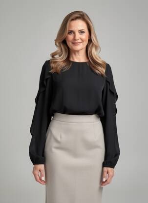 Bluză guler rotund mâneci lungi negru SIGNATURE femeie