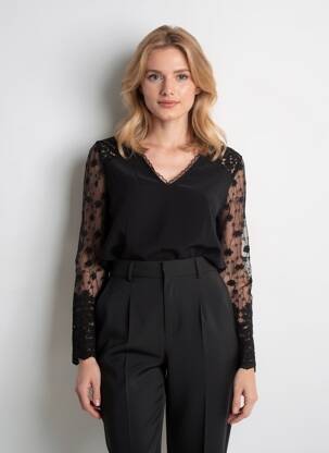 Top croială cambrată mâneci lungi negru MAELLE femeie