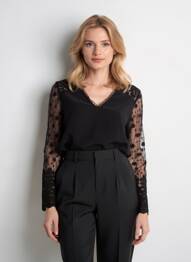Top croială cambrată mâneci lungi negru MAELLE femeie